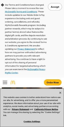 First screen of mcdonalds.com on a phone